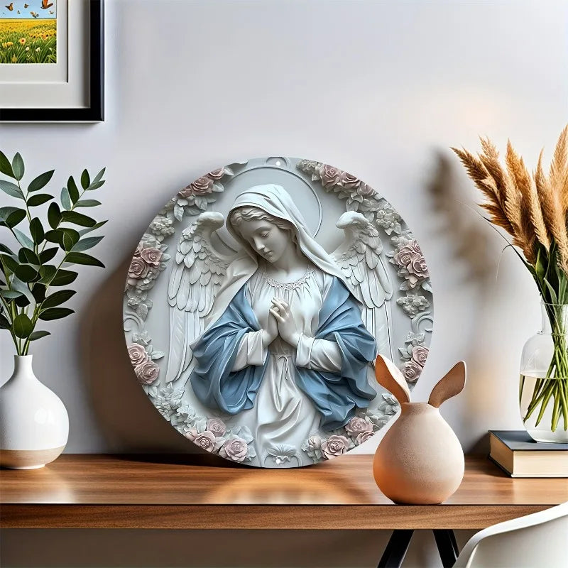 Decoração Católica Anjo da Serenidade com Detalhes Florais