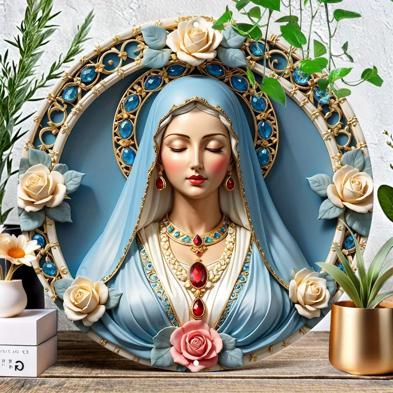 Decoração Católica Nossa Senhora Luxo com Pedras e Flores