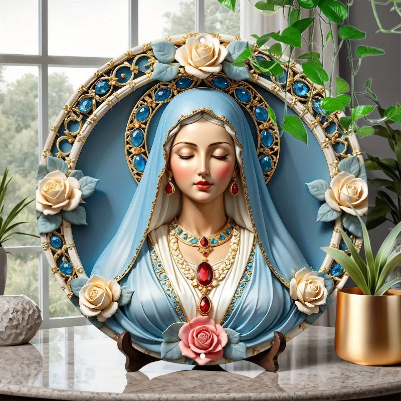 Decoração Católica Nossa Senhora Luxo com Pedras e Flores