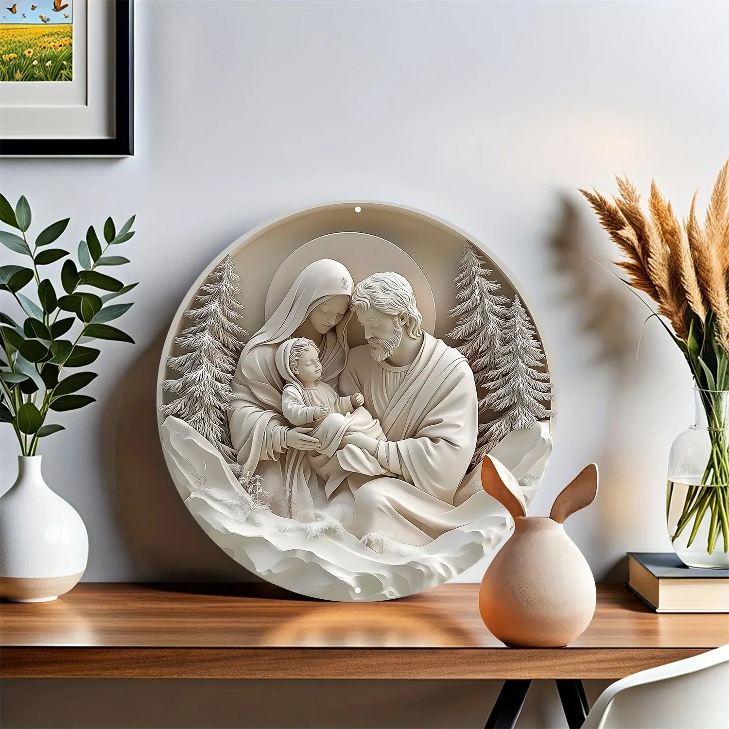 Decoração Católica Sagrada Família em Neve
