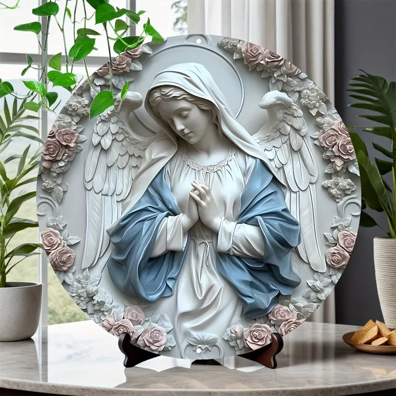 Decoração Católica Anjo da Serenidade com Detalhes Florais